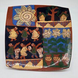 M.L. Schumacher Modernist Earthenware Terracotta Platter Celestial Dancers 10.5"